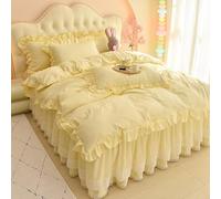 XJHTJA Solid Ruffle Quilt Cover Set 2/3Pcs - Luxury Shabby Chic Retro Solid Bedding Set with Pillowcases - Aesthetic Easy Care Microfiber King Duvet Cover Yellow