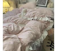 XJHTJA Solid Ruffle Super King Duvet Cover with Pillowcases - Ultra-Soft Microfiber Pure Quilt Cover Set,Shabby Chic Retro Soild Frill Bedding Set for All Seasons Pink