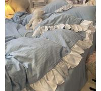 XJHTJA Solid Ruffle Super King Duvet Cover with Pillowcases - Ultra-Soft Microfiber Pure Quilt Cover Set,Shabby Chic Retro Soild Frill Bedding Set for All Seasons Blue