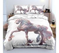 XJHTJA Unicorns Print Single Duvet Cover 2/3 Pcs - Dream Pink White Unicorn Bedding Set for Women Kids - Easy Care Breathable Microfiber Luxurious Romance Quilt Cover Set