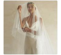 XJHWD 200/300/500cm Long Cathedral Wedding Veil with Comb, Two-Tier Soft Tulle, Bridal Pearls Beading Veil, Blusher Face Cover for Brides