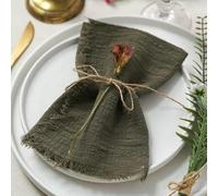 XJHWD 5/10/30/60PCS 30x30CM Boho Cotton Napkins, Dust Blue Gauze Tea Towels with Fringe, Rustic Wedding Party Decor, Stylish Cheesecloth Napkins, Olive green