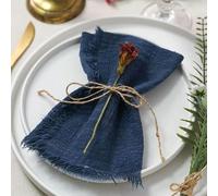 XJHWD 5/10/30/60PCS 30x30CM Boho Cotton Napkins, Dust Blue Gauze Tea Towels with Fringe, Rustic Wedding Party Decor, Stylish Cheesecloth Napkins, Prussian blue
