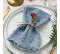 XJHWD 5/10/30/60PCS 30x30CM Boho Cotton Napkins, Dust Blue Gauze Tea Towels with Fringe, Rustic Wedding Party Decor, Stylish Cheesecloth Napkins, Dust blue