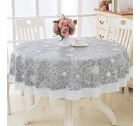 XJHWD Dia 150-220CM Ruffle Lace Large Round Pvc Table Cloth Wipe Clean Pvc Table Cloth Round Table For Circular Table Home Tablecloth Waterproof