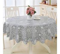 XJHWD Dia 150-220CM Ruffle Lace Large Round Pvc Table Cloth Wipe Clean Pvc Table Cloth Round Table For Circular Table Home Tablecloth Waterproof