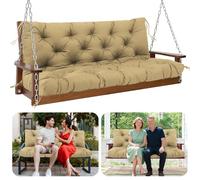 XJHZM Garden Bench Cushion 12cm Thick Swing Seat Cushions 100cm Waterproof Garden Swing Cushions 2 Seater with Back and Tie for Outdoor Garden Patio Furniture(Khaki)
