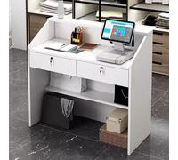 XJIE HOME Reception Desk, Modern Rectangular Table, White, 80×38×92cm, 2 Drawer, Lockable, Conference Table