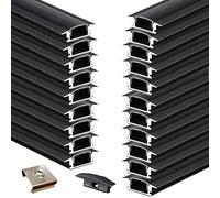 XJKH LED Strip Aluminum Channel Diffuser, Matte Black Anodized Track, Collar Shape Tape Light Under Cabinet, Floating Shelf Recessed - 3.3FT/1M, 17X7MM, PC Black Cover Concave Slot Profile