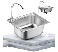 XJKH Small Kitchen Sink, Single Bowl Stainless Steel Sink Campervan RV - Undermount/Flushmount, Reversible Drainer with Waste Pipes Clips - Durable and Convenient