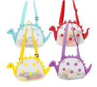 XJKLBYQ 4Pcs Kids Beach Bag, Dinosaur Shaped Mesh Seashell Bag with Zipper Personalized Seashell Collecting Pouch for Boys and Girls| Shells |