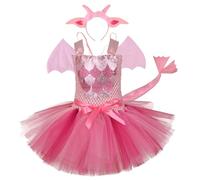 XJKLBYQ Animals Costume Party Dress up, Toddler Dinosaur Costume, Cute Soft Bowknot Tulle Toddler Halloween Girl with Ear Headband & Tail & Wing for Cosplay Photo Shoot Party Performance, Small