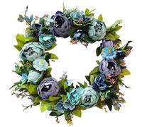 XJKLBYQ Artificial Flower Wreath,Burgundy Peony Faux Floral Wreath for Front Door,Spring Summer Garland,16" Window Hanging Wedding Party Fistival Welcome Hello Wreath - Blue