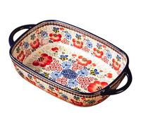 XJKLBYQ Baking Dish, 1900ml Heat-resistant Ceramic Oven Dish with Dual Handles, Flower Print Rectangle Lasagne Dish, Non Slip Washable Casserole Dishes for Oven, Baking Dish