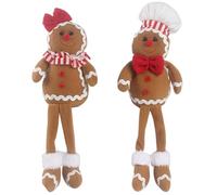 XJKLBYQ Christmas Gingerbread Plush Doll,2Pcs Cute Long Leg Gingerbread Man with Chef Hat Bowknot,16 Inch Soft Christmas Plush for Window Table Tree Xmas Decor