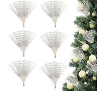 XJKLBYQ Christmas Picks, 30PCS 17 Inch Glitter White Berry Stems, Artificial Plastic Christmas Tree Picks, DIY Christmas Floral Picks for Christmas Tree Vases Wreath Home Decor, Christmas Picks