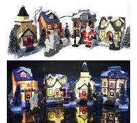 XJKLBYQ Christmas Village Sets 10Pcs/Set Light Up Miniature Winter Christmas Village Simulation Resin Decorative Christmas Town Village Sets, No Battery Christmas Village