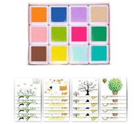 XJKLBYQ DIY Sponge Finger Painting Set, Finger Daubers Kit with 12 Colors Ink Pad & 32 Drawing Card, Colourful Kids Art Supplies for Craft Art Card Making