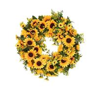XJKLBYQ Door Wreath,Artificial Sunflowers Wreath,Summer Wreath,Yellow Sunflower Green Leaves Garland for Front Door 40cm