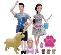 XJKLBYQ Family Dolls People, Doll House Family, Pregnant Doll with Baby & Dad & Pet, Imitative Safe Kids Toys for Children Gift