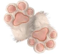 XJKLBYQ Faux Fur Plush Furry Cat Claw Gloves,Fursuit Animal Fox Paws Mittens,White Plush Winter Therian Gloves for Halloween Costume Cosplay Dress up Accessories