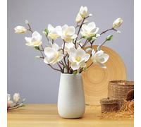 XJKLBYQ Faux Magnolia Stems,Magnolia Flowers Artificial, 3PCS 20.1 Inch Bendable Faux Magnolia Stems, Realistic Magnolia Branches for Tall Vase, Home, Office, Wedding Party, Table White