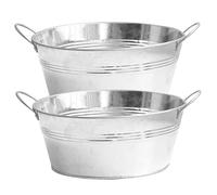 XJKLBYQ Galvanized Planter Tub, 2PCS Large Round Metal Zinc Tub with Handles for Planting, Ice Bucket, Drinks Cooler/ 9.76x4.33 Inch
