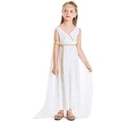 XJKLBYQ Greek Dress, Greek Goddess Costume for Kids, Polyester White Goddess Dress Athena Toga Roman Halloween Costumes Cosplay Grecian Up Outfit Set M