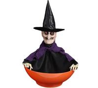 XJKLBYQ Halloween Gothic Animated Candy Bowl, Moving Head & Light-Up Eyes, Spooky Music, Black Plastic, 25x25x33 cm / 9.84x9.84x12.99 inch