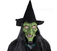 XJKLBYQ Halloween Scary Evil Mask,Old Woman Witch Mask with Hat,Halloween DIY Free Size Creepy Scary Mask for Adult