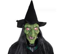 XJKLBYQ Halloween Scary Evil Mask,Old Woman Witch Mask with Hat,Realistic Halloween Mask for Cosplay Costume Haunted House
