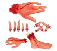 XJKLBYQ Halloween Severed Body Parts, 5Pc Set Bloody Hands & Feet Props, Realistic Latex Decoration for Haunted House, Scary Party & Horror Movie Themes