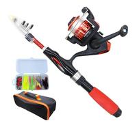 XJKLBYQ Kids Fishing Pole,4Pcs Mini Kids Fishing Rod Starter Set,Ceramic Guide Ring Fiberglass Lure Fishing Rod for Beginner - Red