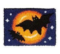 XJKLBYQ Latch Hook Kits DIY Crochet Yarn Kits Halloween Bats Carpet Embroidery Hook Rug Kit Tapestry Needlework for Kids and Adults, 19.69 x 14.96 inches, Halloween Embroidery kit