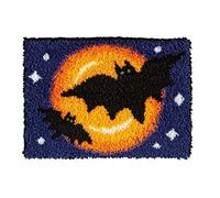 XJKLBYQ Latch Hook Kits DIY Crochet Yarn Kits Halloween Bats Carpet Embroidery Hook Rug Kit Tapestry Needlework for Kids and Adults, 19.69 x 14.96 inches, latch hook rug kit