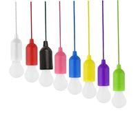 XJKLBYQ LED Pull Cord Light Bulb,8Pcs Colorful LED Bulb Light,Hanging Pull Cord Lamp Battery Operated on Rope,Portable Night Light for Party, Festivals Lighting, Camping(No Battery)