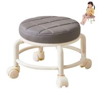 XJKLBYQ Low Rolling Stool, 10.2 Inch, Grey, Faux Leather Seat, Classic Style, Round Shape, 250 Pound Weight Capacity