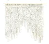 XJKLBYQ Macrame Sliding Curtains, Boho Woven Leaves Short Country Style Bistro Curtains for Bedroom Wedding Backdrop Macrame Wall Hanging Bohemian Decor