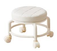 XJKLBYQ Modern Roller Seat PU Leather Low Round Rolling Stool 360° Swivel Small Stool with Universal Caster Wheels Foot Stool for Home Office Garage Shop Fitness Sport Beige