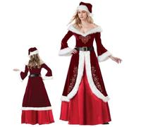 XJKLBYQ Mrs Claus Costume for Adult Women - 3PCS Set With Dress, Hat, Belt, Skirt - Santa Outfit for Xmas Party, Cosplay, Birthday, School Show - XL