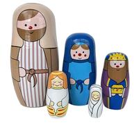 XJKLBYQ Nesting Dolls 5Pcs Jesus Nativity Stacking Exquisite Painting Wooden Dolls for Christmas Easter Birthday