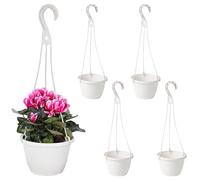XJKLBYQ Plastic Hanging Planter,5Pcs Hanging Flower Plant Pots with Hook,Chain Basket Planter Holder for Outdoor Indoor Plant and Garden/White