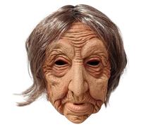 XJKLBYQ Realistic Old Woman Mask, Latex Creepy Face with Short Hair, Halloween Costume Prop for Parties & Haunted Houses