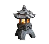 XJKLBYQ Solar Zen Pagoda Garden Statue, Japanese-Style Lantern, Outdoor LED Garden Light, Grey Resin, Free-Standing, Matte Finish