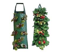 XJKLBYQ Upside Down Tomato & Herb Planter,Breathable Plant Bags,2Pcs Strawberry Grow Bags with 8 Pockets,Vegetable Planting Bag,Hanging Plant Bag for Strawberry Vegetables Flowers