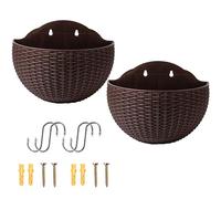 XJKLBYQ Wall Hanging Planters,2Pcs Half Round Fence Planters,Hanging Flower Pots with Drainage and Hooks,Plastic Plant Pot Container for Balcony Fence Wall Indoor Outdoor/Coffee