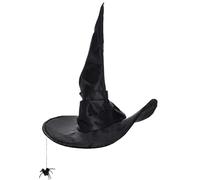 XJKLBYQ Witch Hat for Women, Cozy Ruched Wizard Hat with Spider Decor, Foldable Wide Brim Pointed Magical Black Witch Crazy for Costume, Cosplay, Halloween Party, Black, Costume