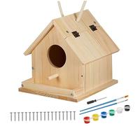 XJKLBYQ Wooden Bird Houses Kit to Paint and Build, Wood Painting Building Projects Fun Activities Arts and Crafts with Brush, Screwdriver, Mounting Screws and 6 Colors of Paint for Kids 3+