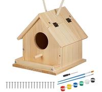 XJKLBYQ Wooden Bird Houses to Paint and Build, Wood Painting Building Projects, DIY Birdhouse Kits with Brush, Screwdriver, Mounting Screws and 6 Colors for Kids 3+