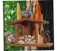 XJKLBYQ Wooden Squirrel Feeder Picnic Table Food Feeder for Outside House Backyard with Removable Panel for Corn, Peanuts, Suet